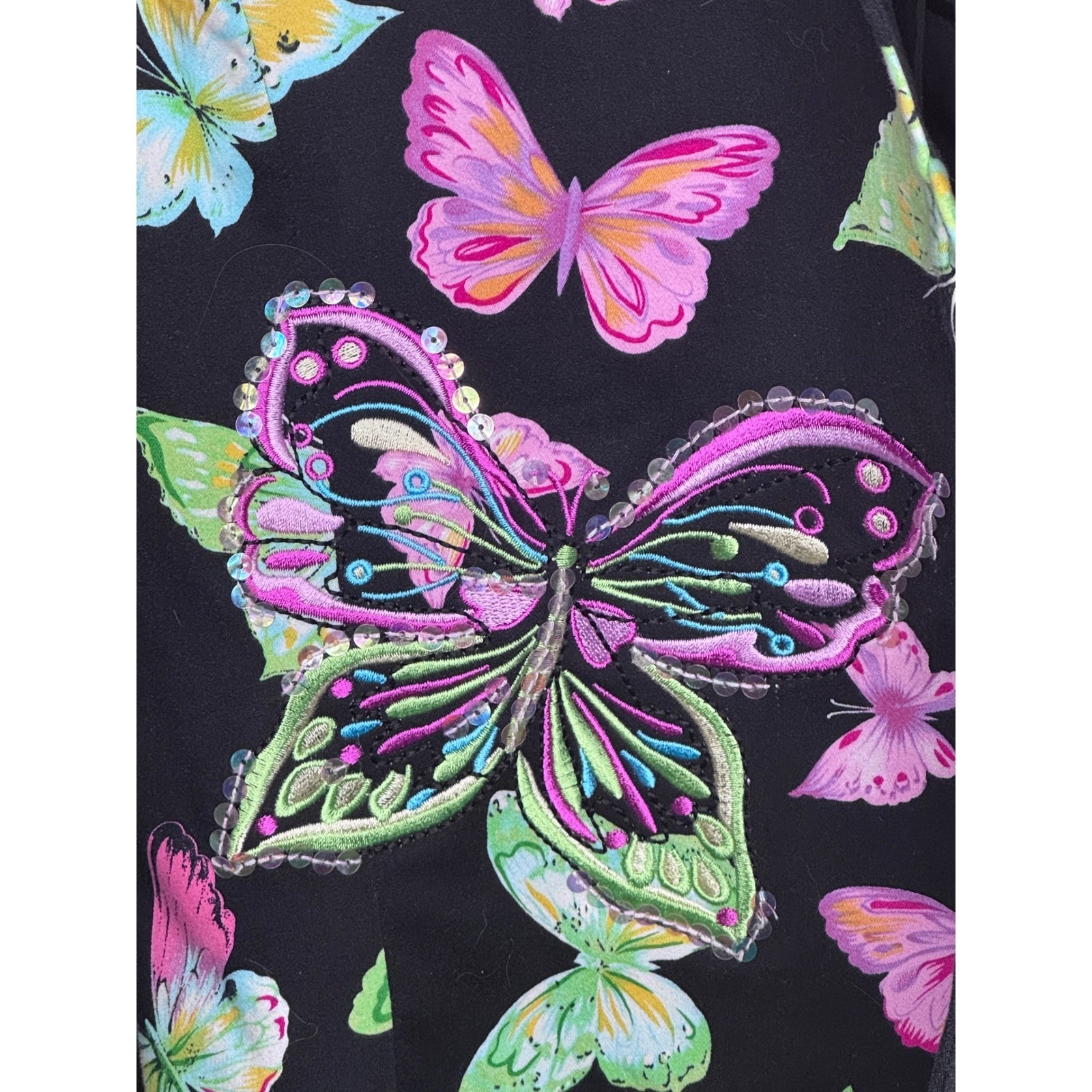 Festival Retro Butterfly Blazer Black Multicolor Maximalist Sequin Jacket Sz 12 — image 4 of 8